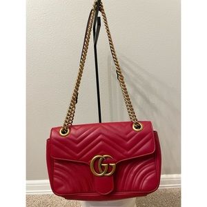 Gucci Red GG Marmont Leather Shoulder Bag Small